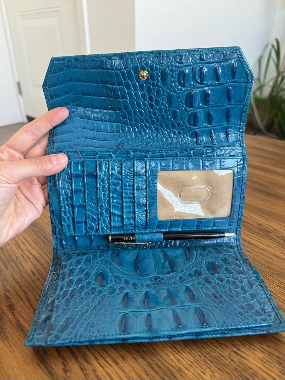 Brahmin Turquoise Croc-Embossed Leather Clutch